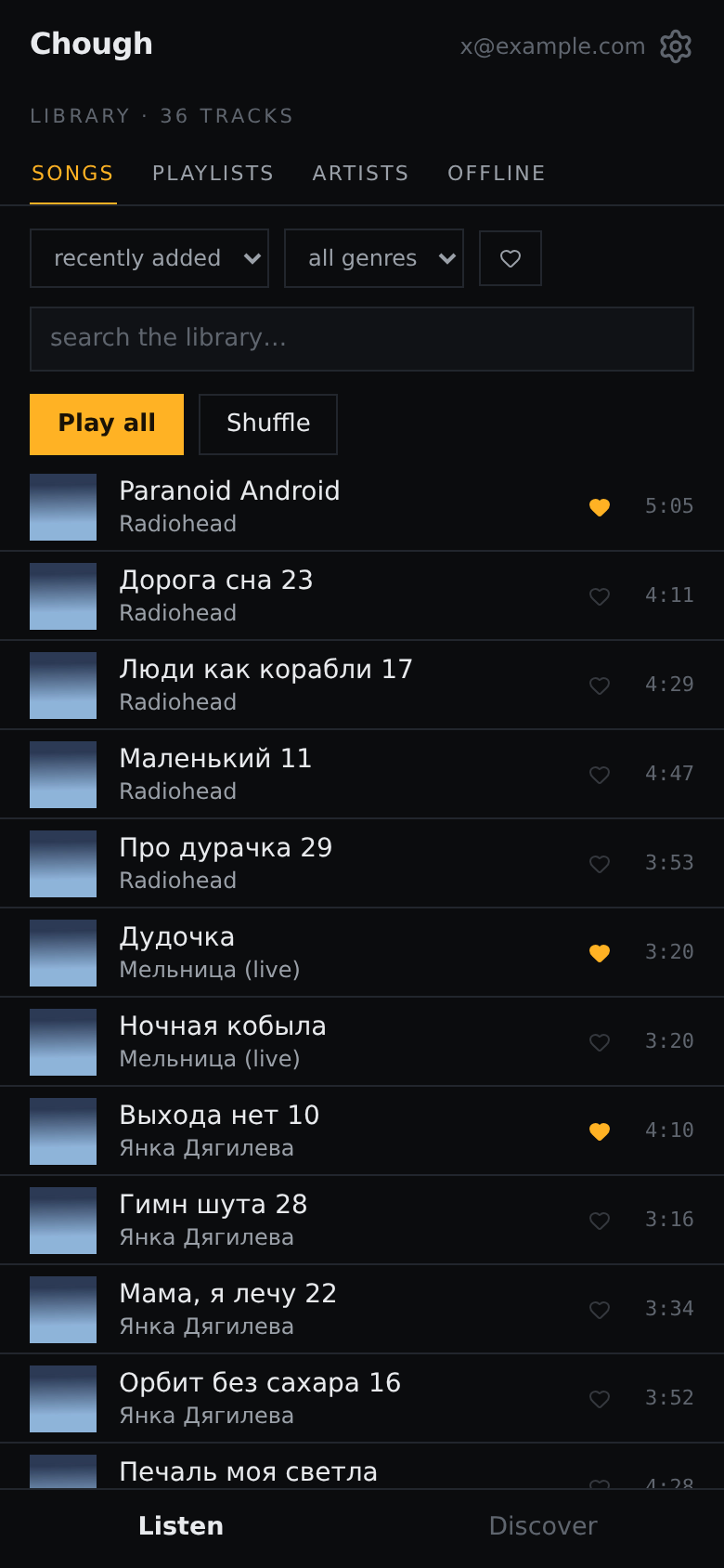Your library, songs first